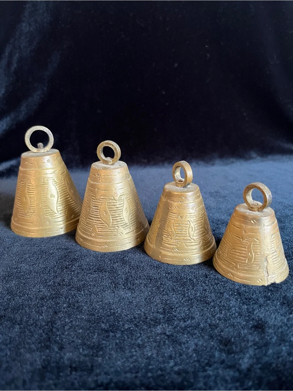 Set of 4 step down size Vintage Brass Camel Bells India